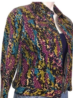 Colorful Snakeskin Print Shimmering Sequin Jacket Size 4P